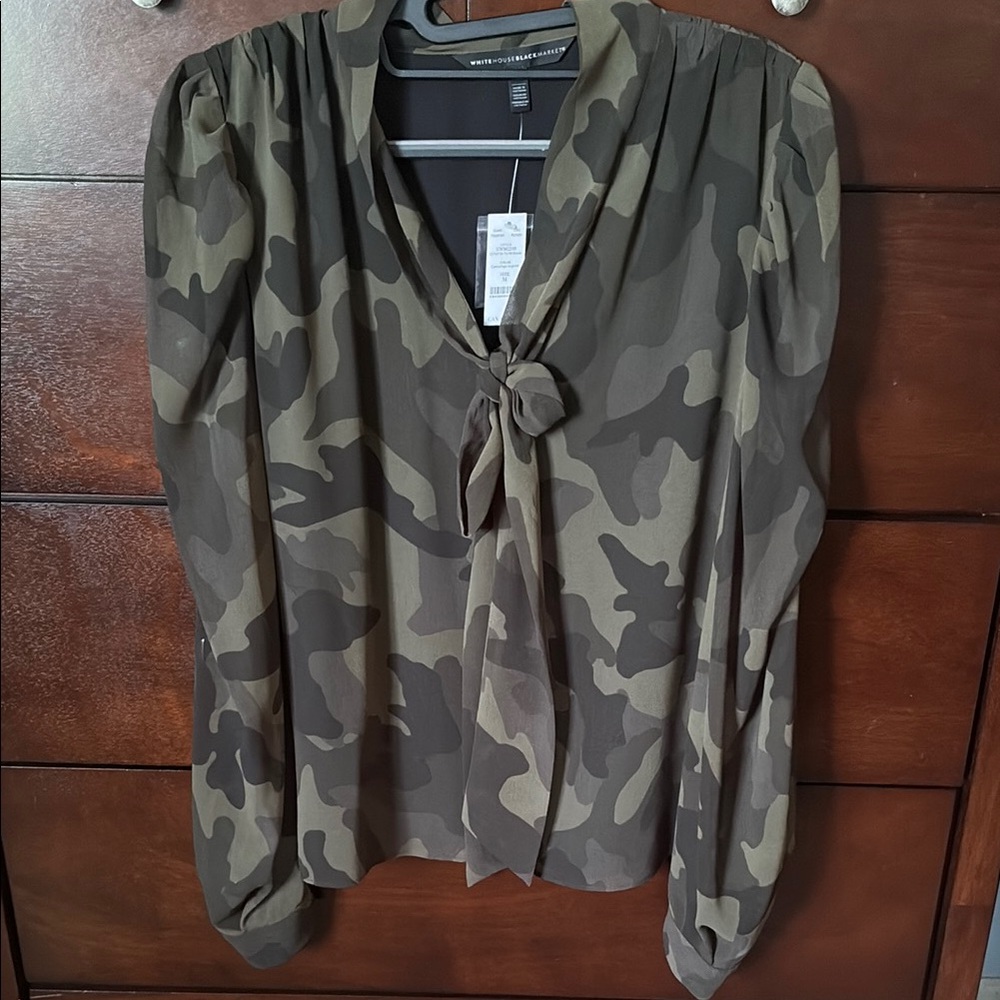 White House Black Market- Camouflage/Green and Brown Blouse
